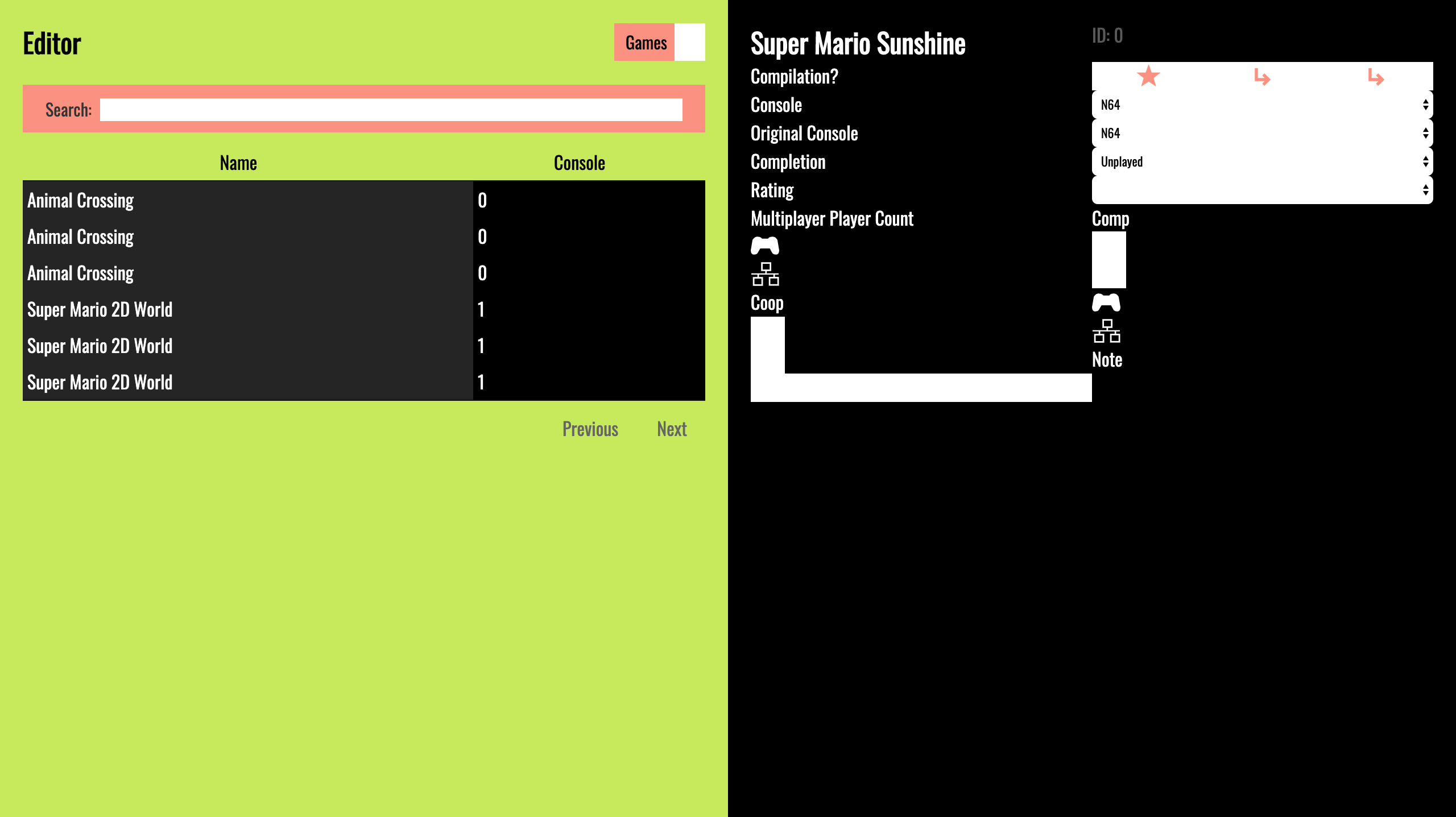 Video Game Editor Screenshot